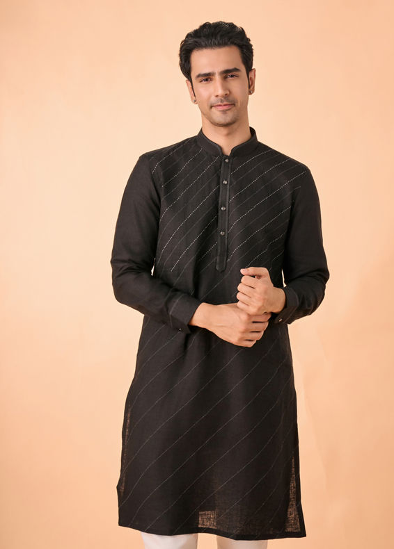 Manyavar Men Black Linen Regal Kurta