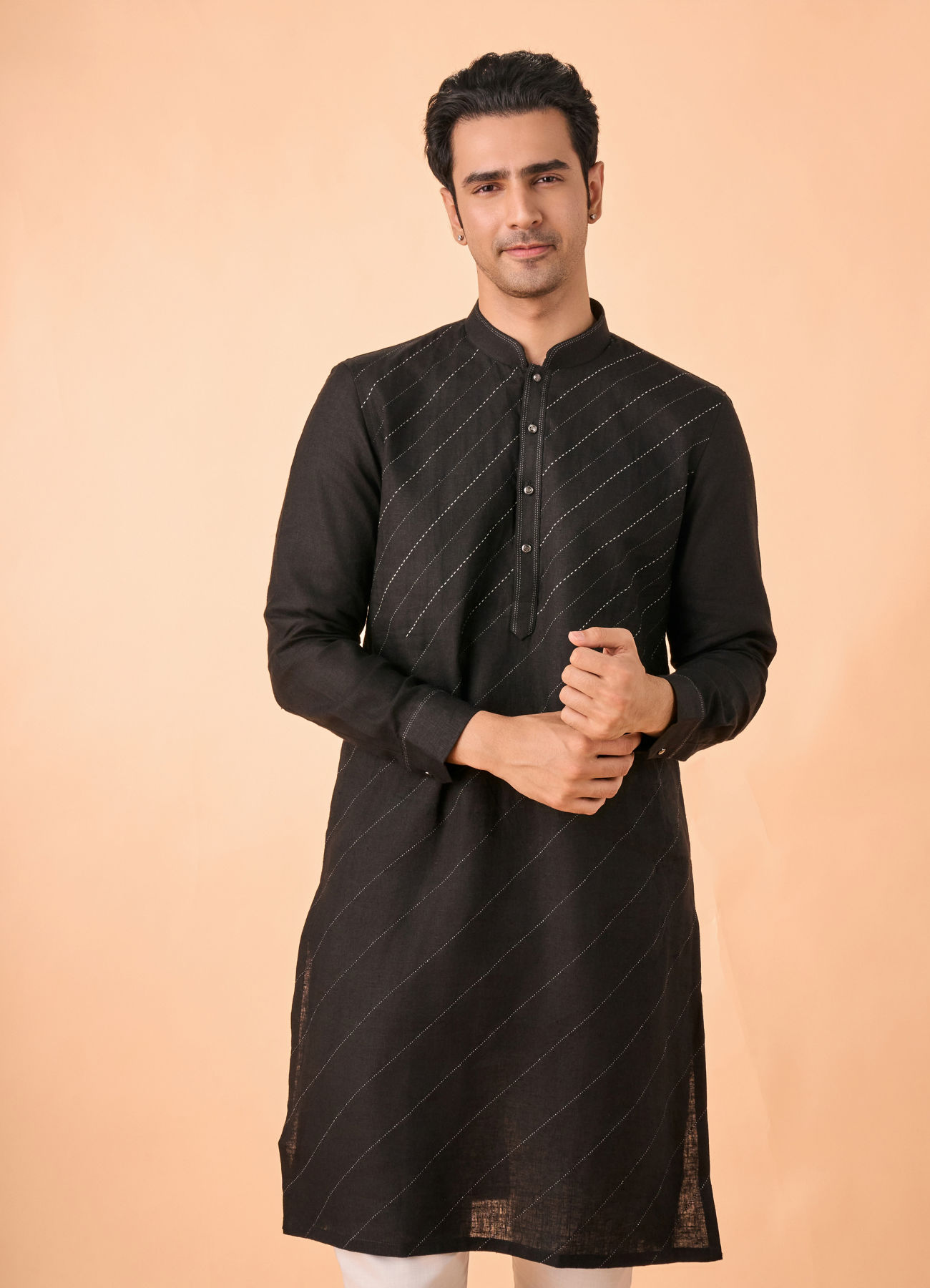 Manyavar Men Black Linen Regal Kurta