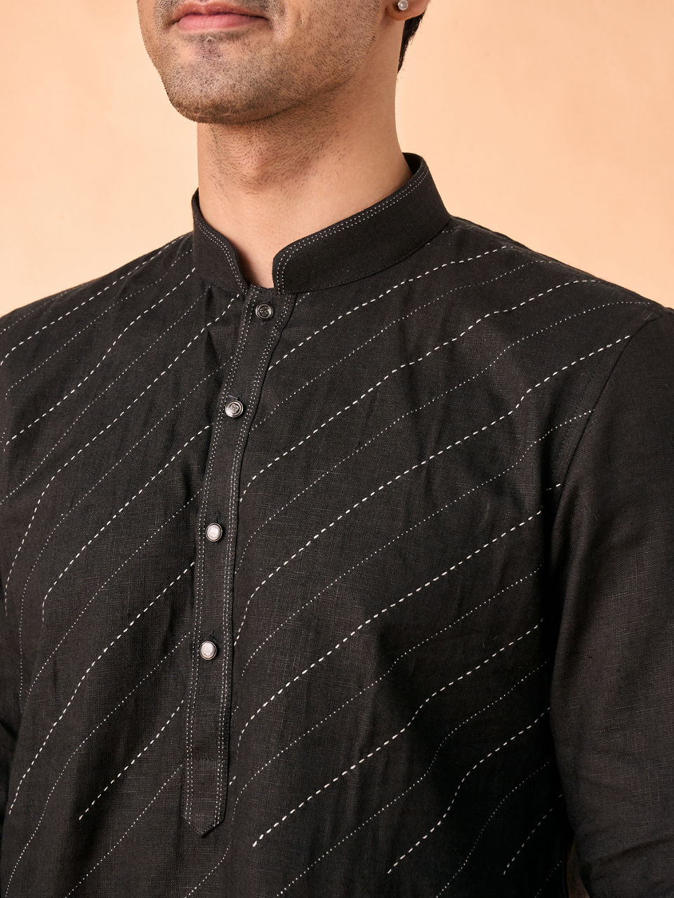 Manyavar Men Black Linen Regal Kurta