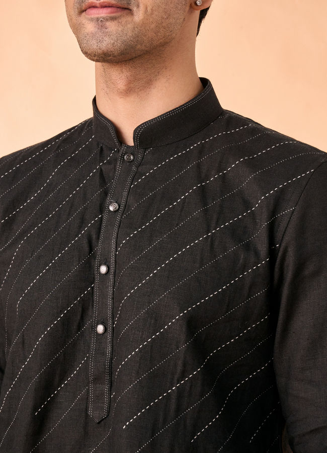 Manyavar Men Black Linen Regal Kurta