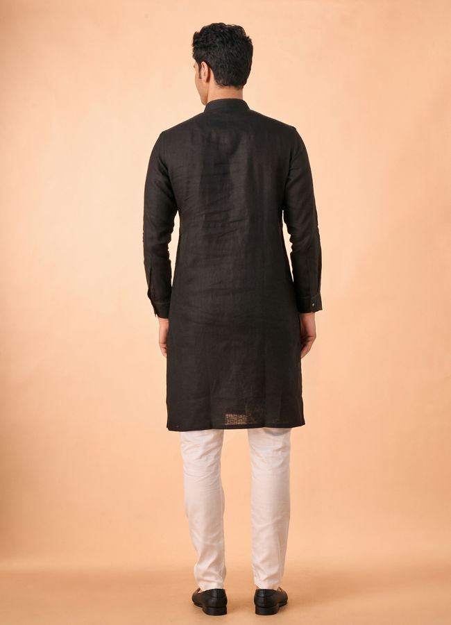 Manyavar Men Black Linen Regal Kurta