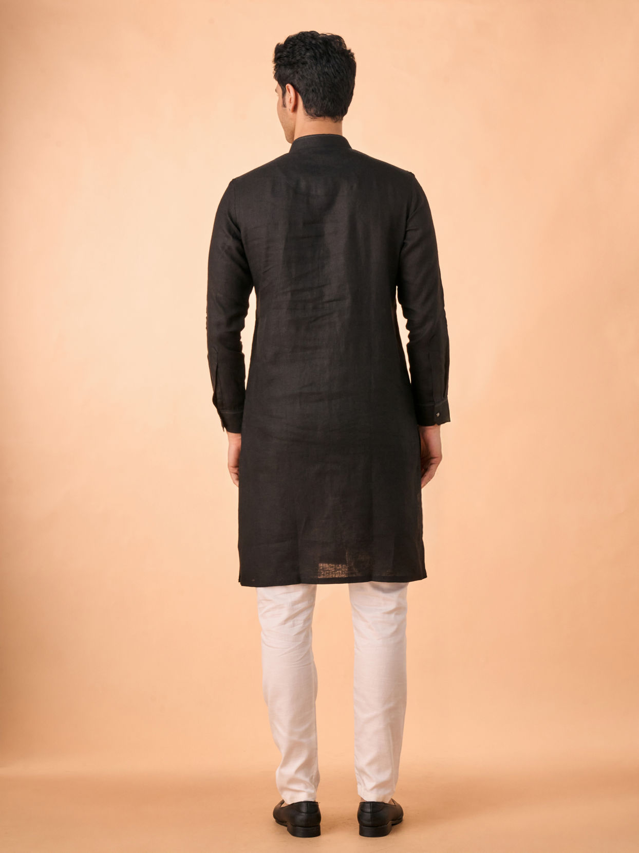 Manyavar Men Black Linen Regal Kurta