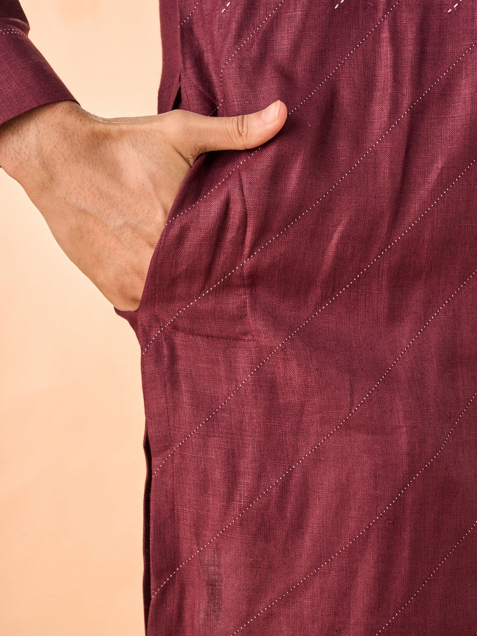 Manyavar Men Wine Hues Royal Linen Kurta