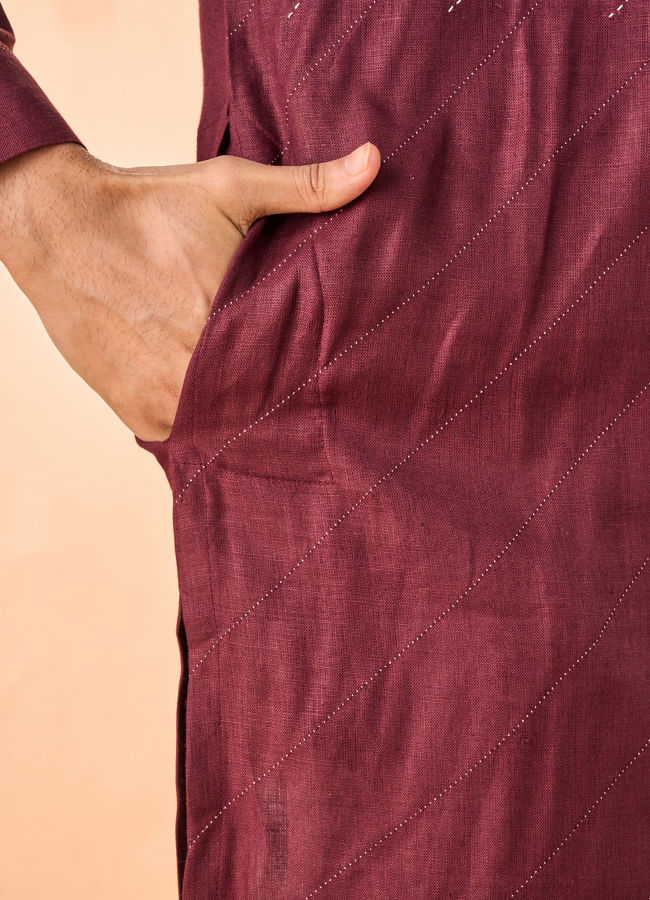 Manyavar Men Wine Hues Royal Linen Kurta