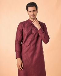Manyavar Men Wine Hues Royal Linen Kurta