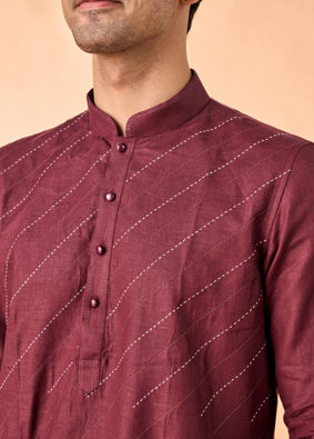 Manyavar Men Wine Hues Royal Linen Kurta