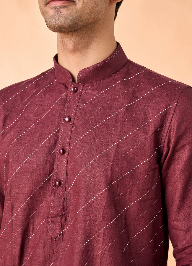 Manyavar Men Wine Hues Royal Linen Kurta