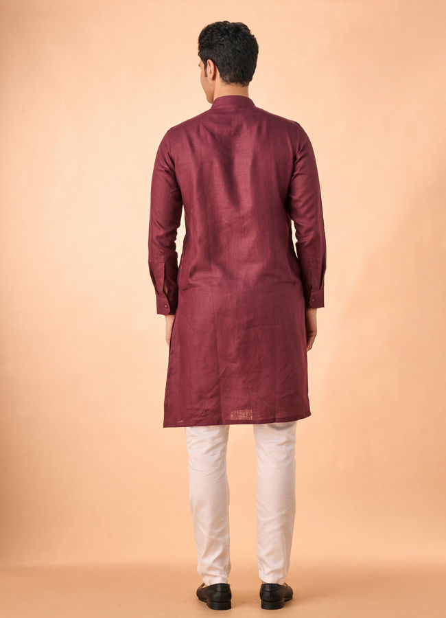 Manyavar Men Wine Hues Royal Linen Kurta
