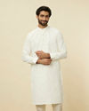 alt message - Manyavar Men Pearled Ivory White Diagonal Print Kurta image number 0