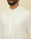 alt message - Manyavar Men Pearled Ivory White Diagonal Print Kurta image number 1