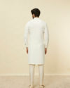 Manyavar Men Pearled Ivory White Diagonal Print Kurta