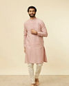 Manyavar Men Dusty Pink Embroidered Stripe Patterned Kurta