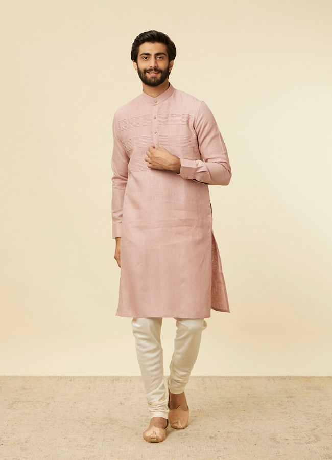Manyavar Men Dusty Pink Embroidered Stripe Patterned Kurta