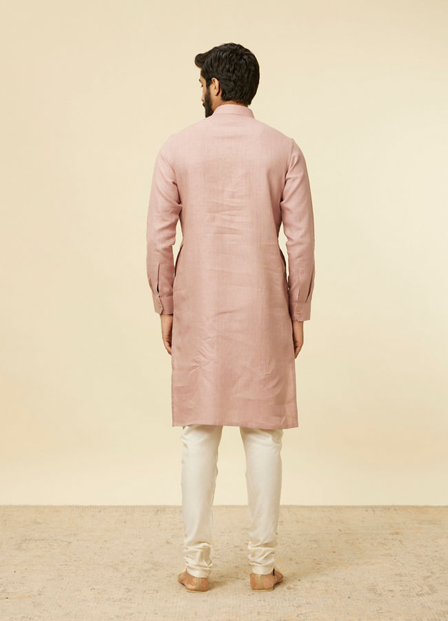 Manyavar Men Dusty Pink Embroidered Stripe Patterned Kurta