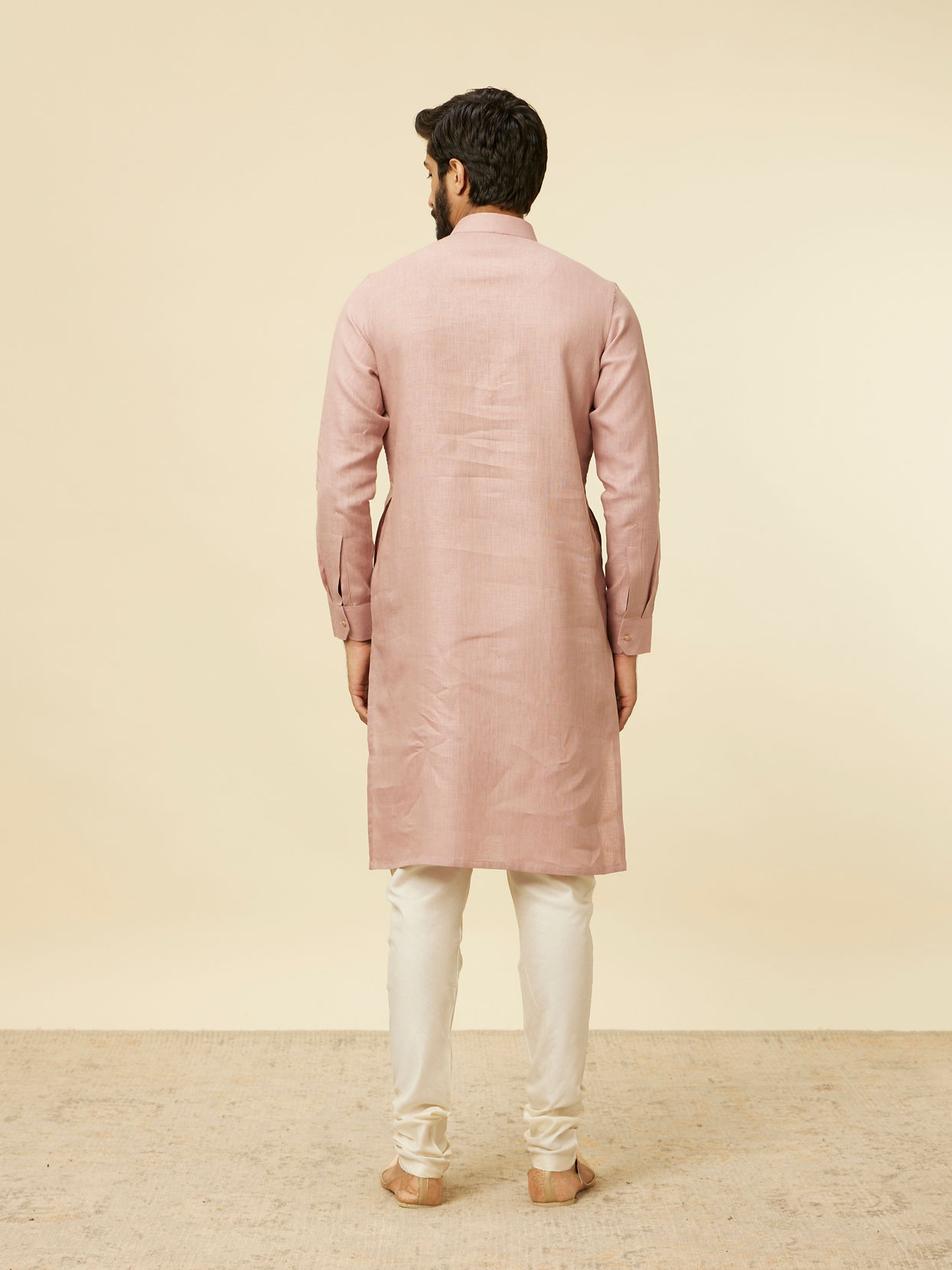Manyavar Men Dusty Pink Embroidered Stripe Patterned Kurta
