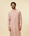Manyavar Men Dusty Pink Embroidered Stripe Patterned Kurta
