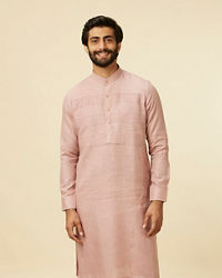 Manyavar Men Dusty Pink Embroidered Stripe Patterned Kurta