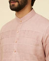 Manyavar Men Dusty Pink Embroidered Stripe Patterned Kurta