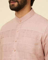 Manyavar Men Dusty Pink Embroidered Stripe Patterned Kurta
