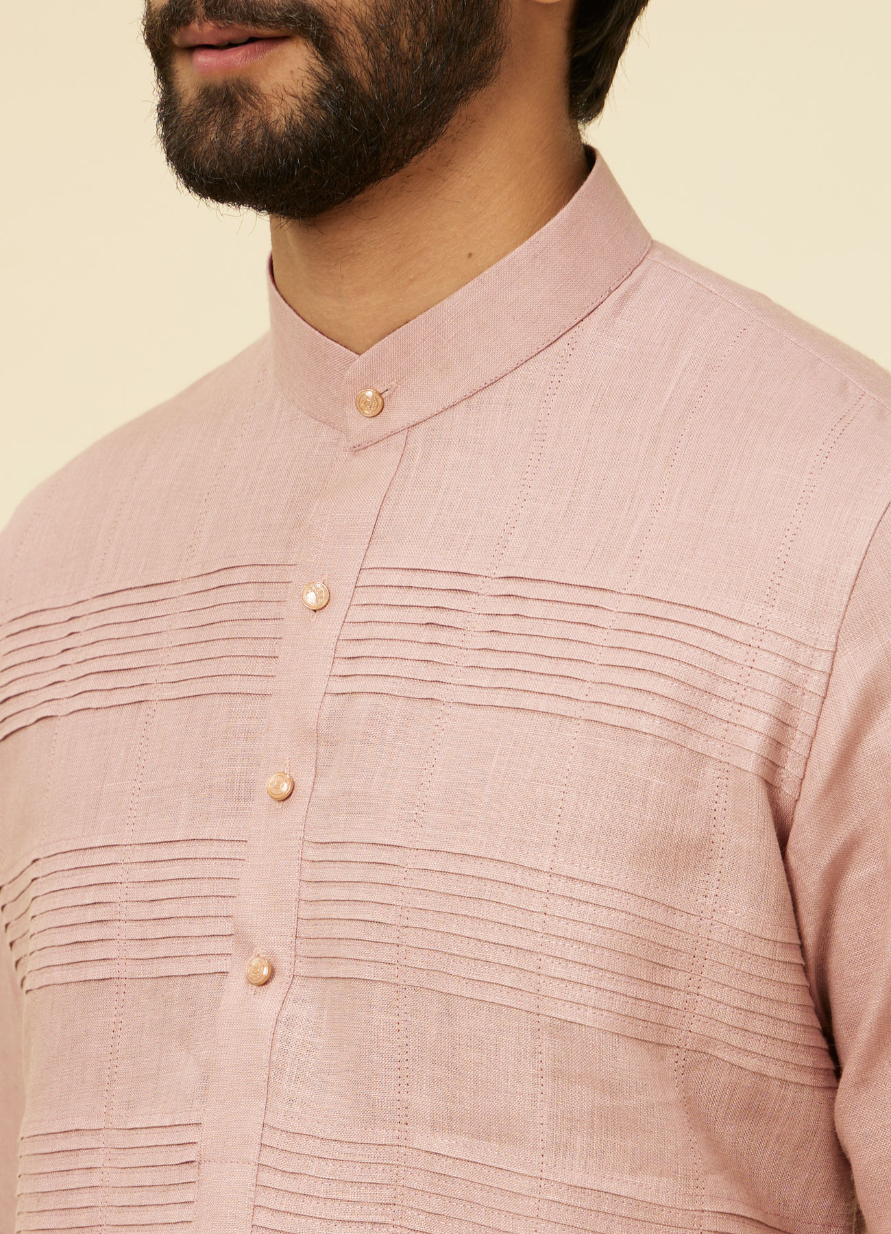 Manyavar Men Dusty Pink Embroidered Stripe Patterned Kurta