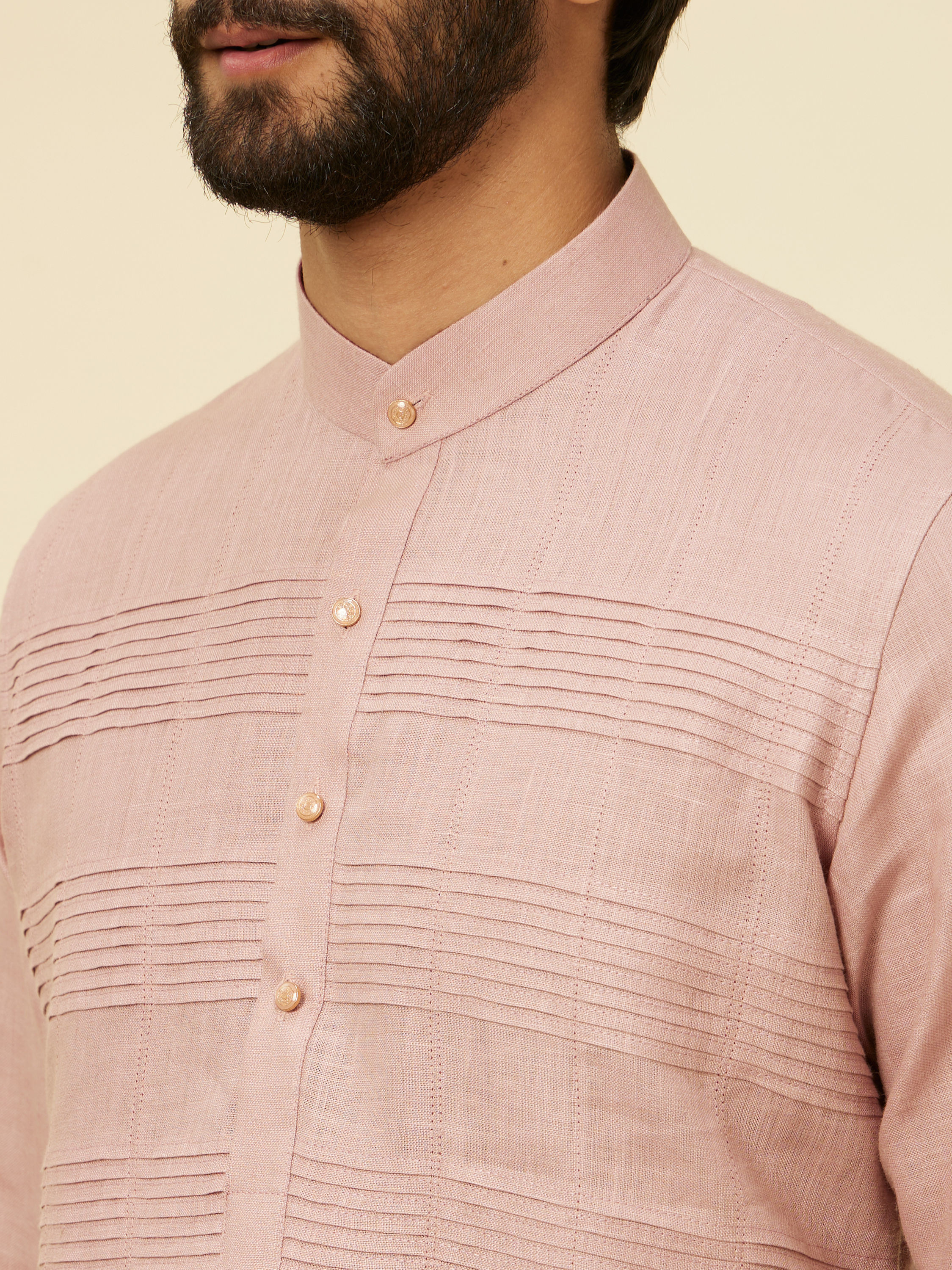 Manyavar Men Dusty Pink Embroidered Stripe Patterned Kurta