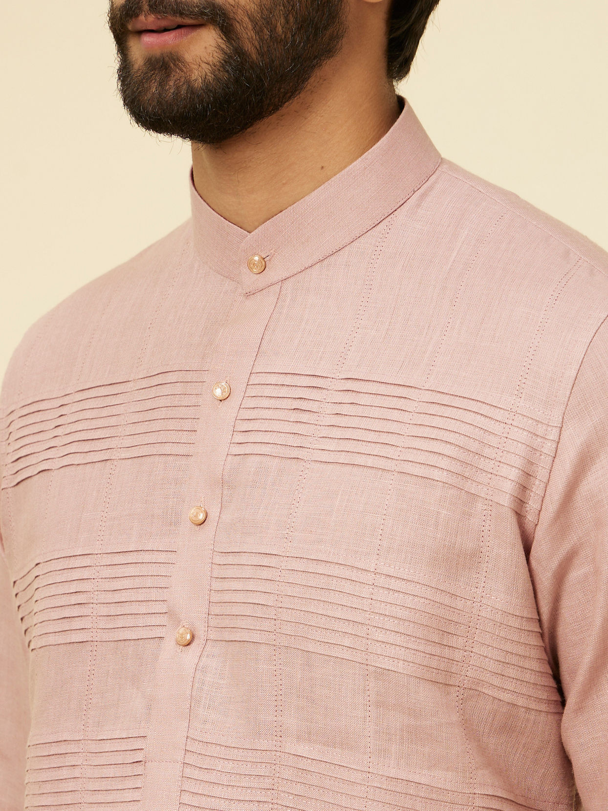 Manyavar Men Dusty Pink Embroidered Stripe Patterned Kurta
