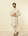 Manyavar Men Biscuit Beige Square Grid Printed Kurta