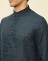 Manyavar Men Navy Blue Square Grid Printed Kurta
