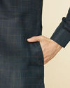 Manyavar Men Navy Blue Square Grid Printed Kurta