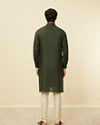 Manyavar Men Dark Green Square Grid Printed Kurta