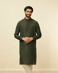 Manyavar Men Dark Green Square Grid Printed Kurta