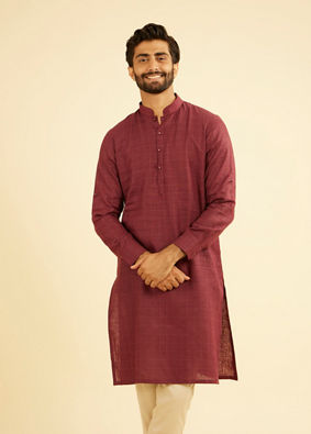 Manyavar Men Vibrant Wine Linen Kurta