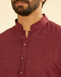 Manyavar Men Vibrant Wine Linen Kurta