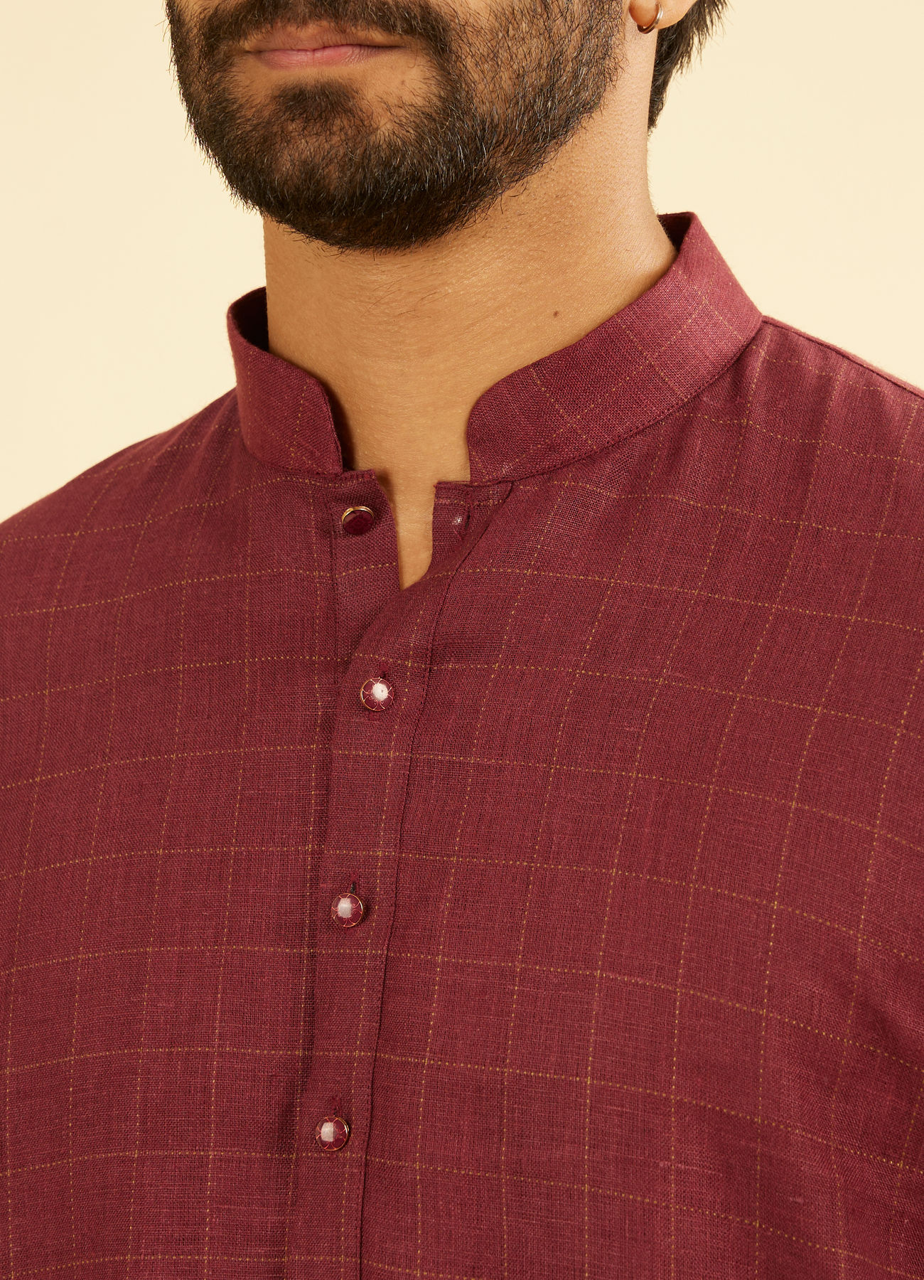 Manyavar Men Vibrant Wine Linen Kurta