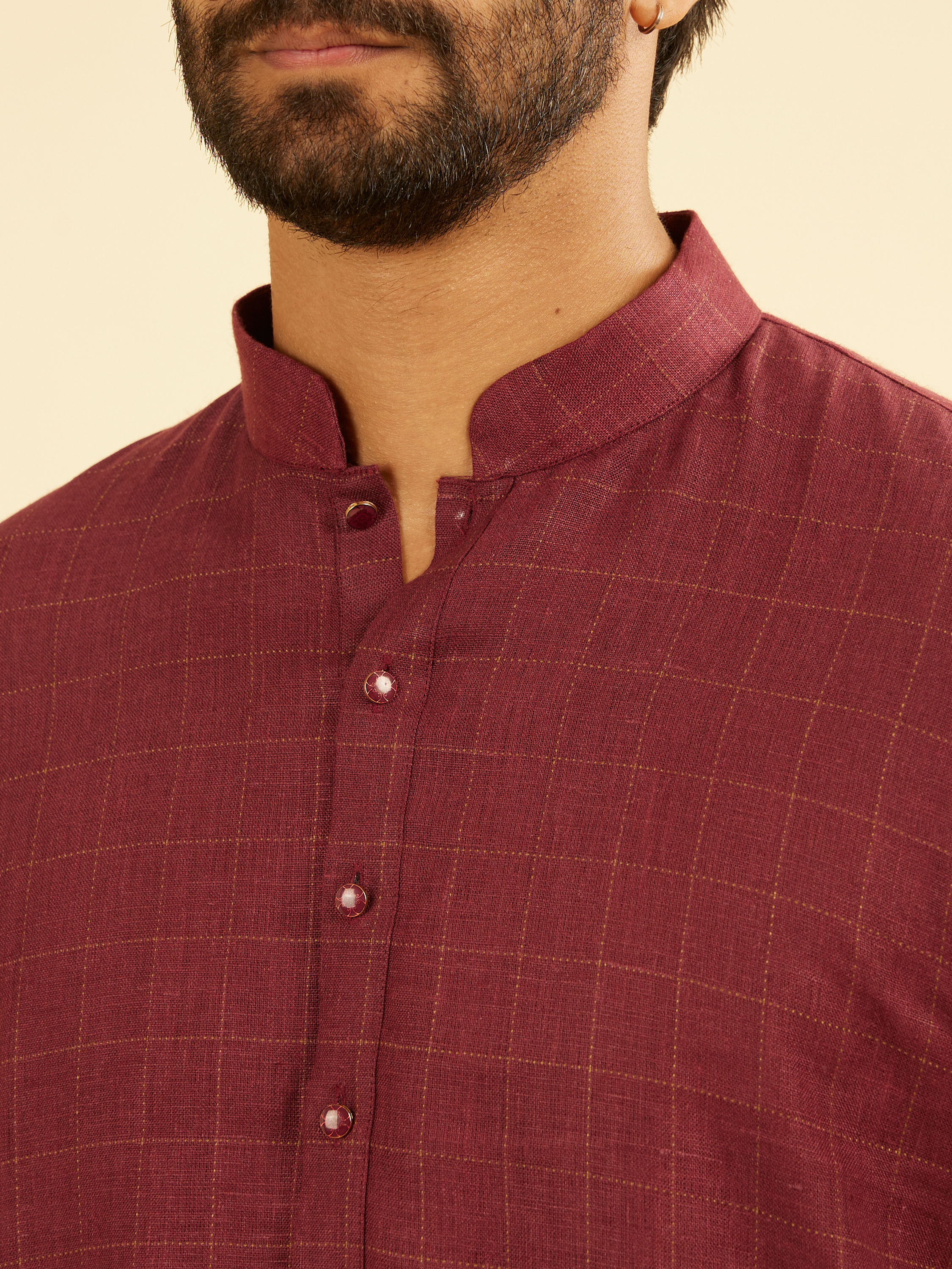 Manyavar Men Vibrant Wine Linen Kurta