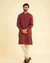 Manyavar Men Vibrant Wine Linen Kurta