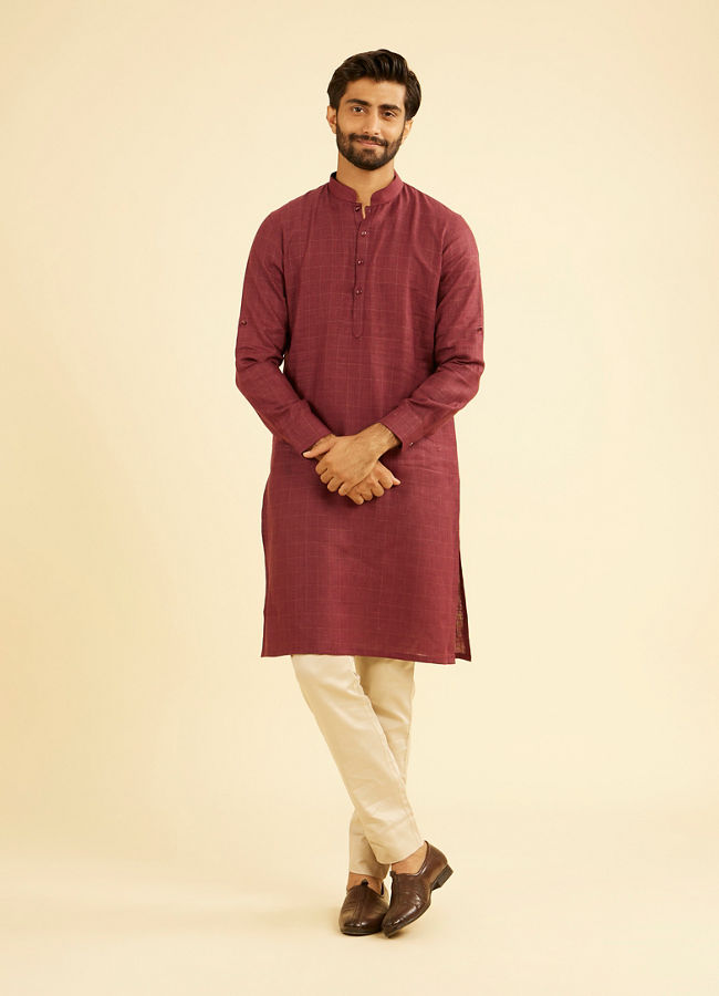 Manyavar Men Vibrant Wine Linen Kurta