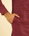 Manyavar Men Vibrant Wine Linen Kurta