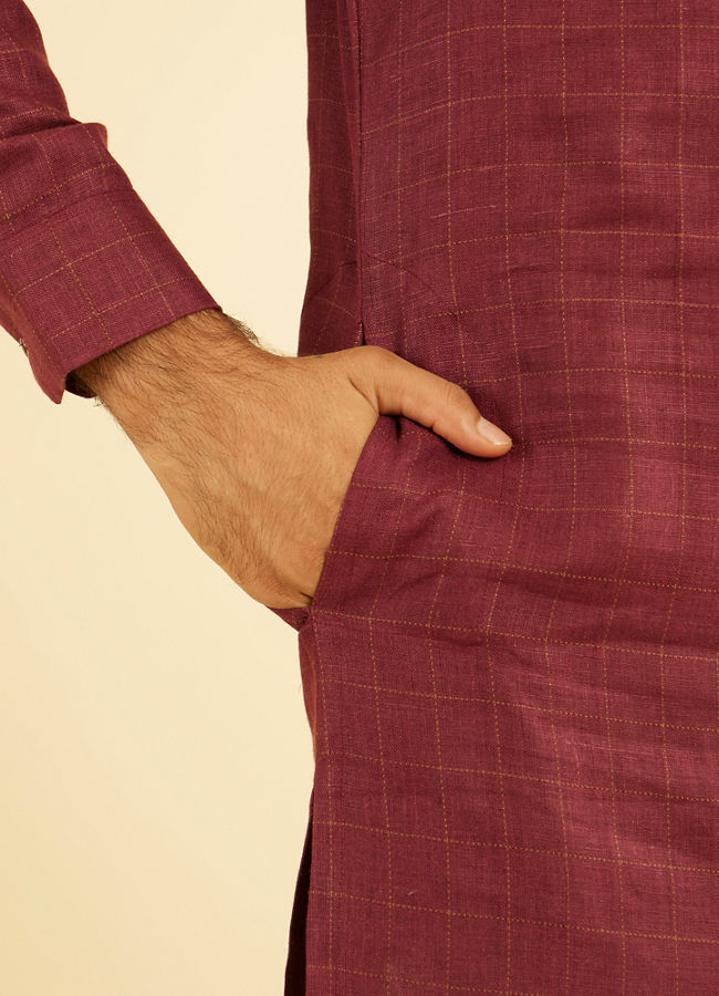 Manyavar Men Vibrant Wine Linen Kurta
