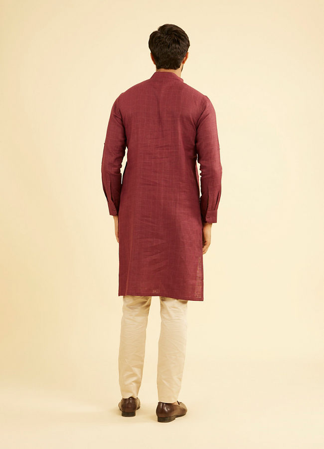 Manyavar Men Vibrant Wine Linen Kurta