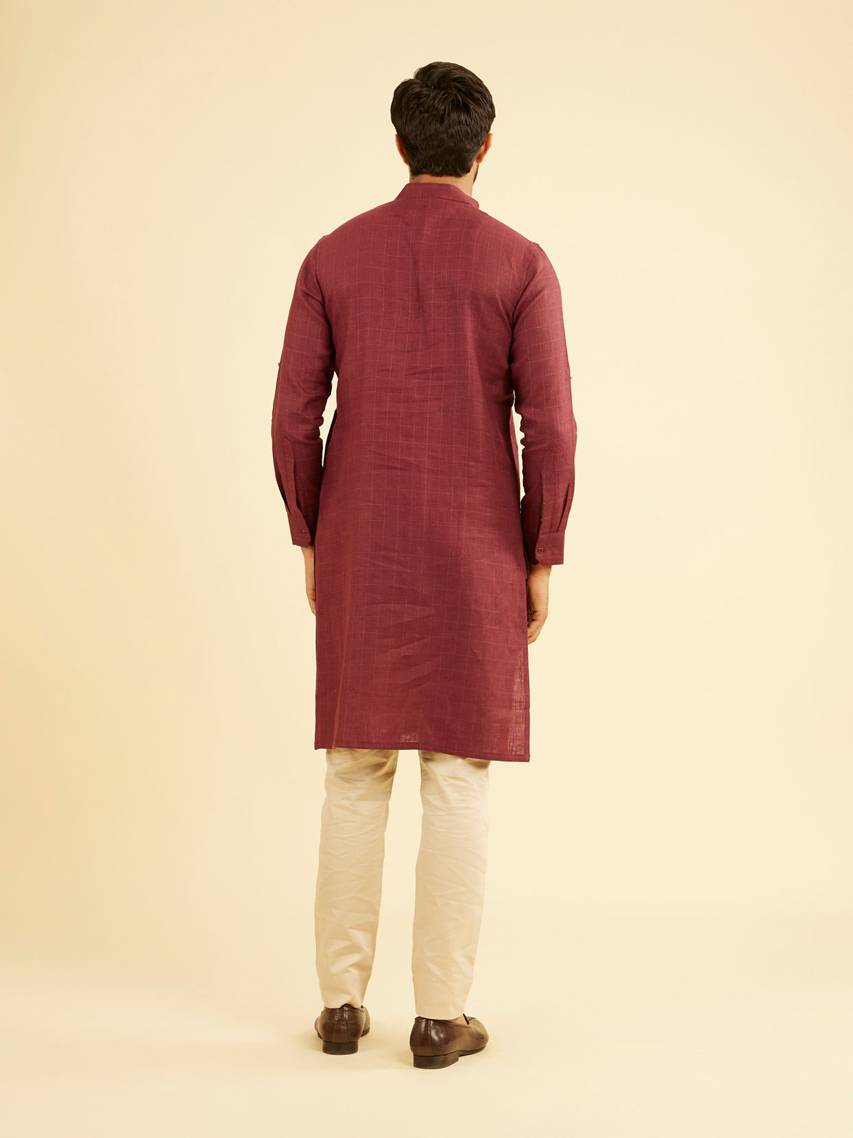 Manyavar Men Vibrant Wine Linen Kurta