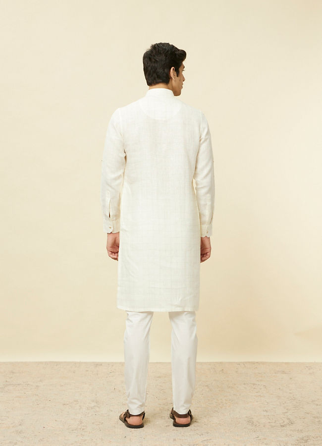 Manyavar Men Warm White Square Grid Printed Kurta