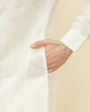 Manyavar Men Warm White Square Grid Printed Kurta