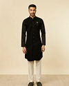 alt message - Manyavar Men Black Striped Patterned Kurta image number 2