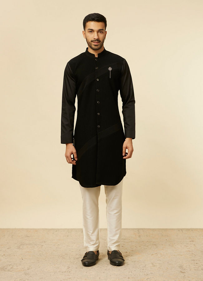 Manyavar Men Black Striped Patterned Kurta