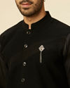 alt message - Manyavar Men Black Striped Patterned Kurta image number 1