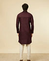 alt message - Manyavar Men Wine Striped Patterned Kurta image number 3