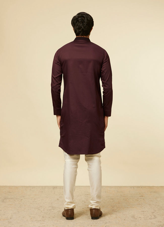 alt message - Manyavar Men Wine Striped Patterned Kurta image number 3