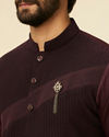 alt message - Manyavar Men Wine Striped Patterned Kurta image number 1