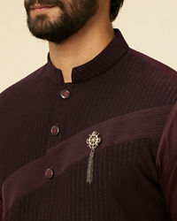 Manyavar Men Wine Striped Patterned Kurta